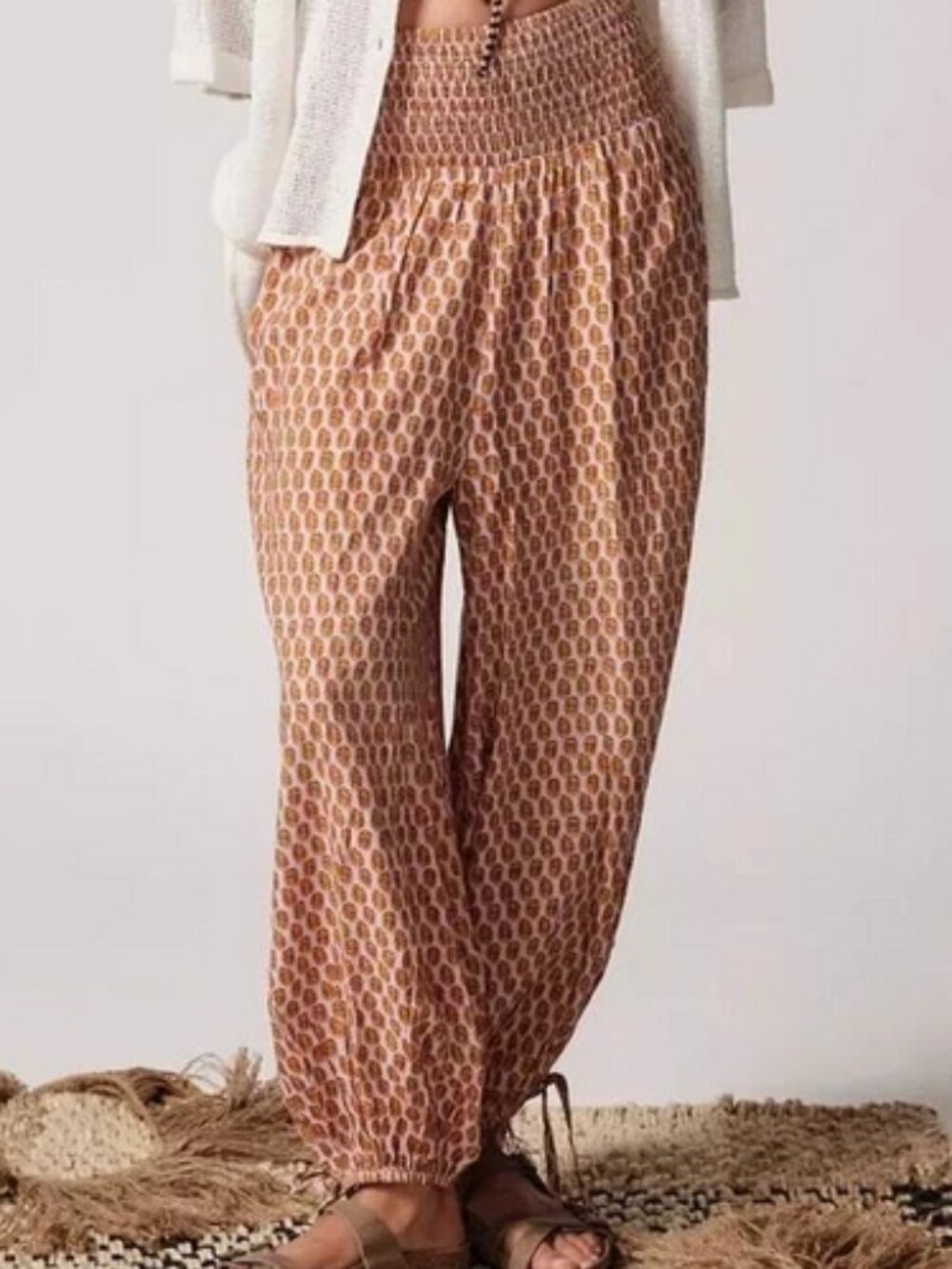 UO Venezia Printed Balloon Pants Urban Outfitters Smocked Pink XS